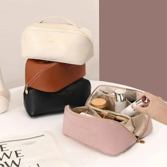 Leather Vanity Style Cosmetic Bag (random Color )