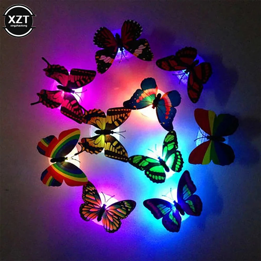 10pcs 3D LED Butterfly Decoration Night Light Sticker Single and Double Wall Light for Garden Backyard Lawn Party Festive Party ﻿